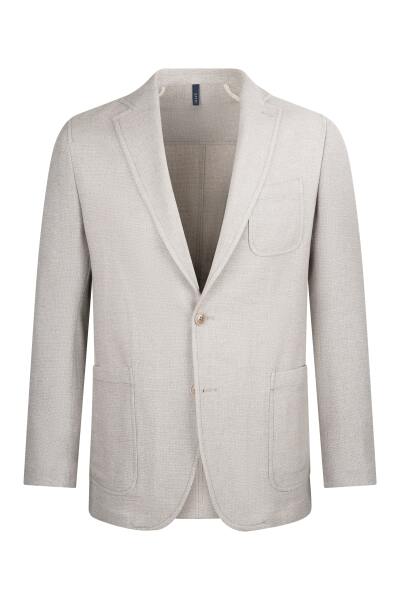 Ekru Comfort Fit Mono Yaka Klasik Keten Ceket 