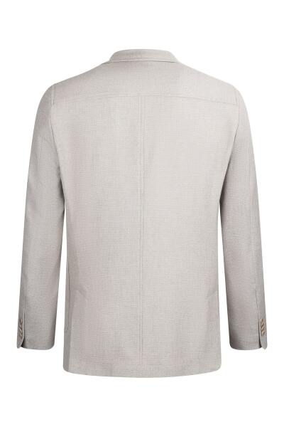 Ekru Comfort Fit Mono Yaka Klasik Keten Ceket - 2