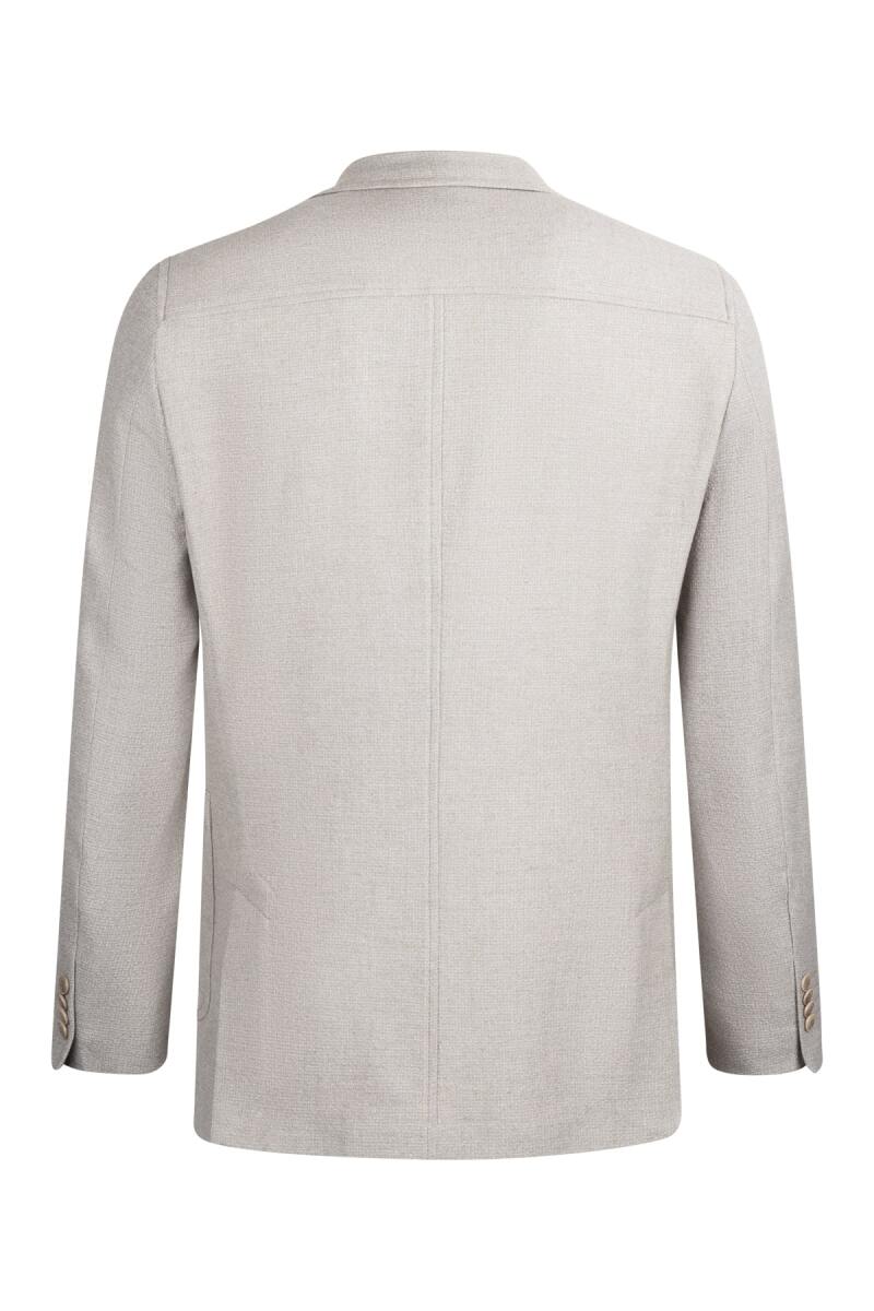 Ekru Comfort Fit Mono Yaka Klasik Keten Ceket - Saykı (1)