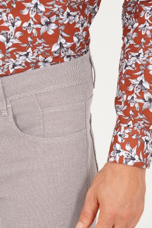 Vizon Regular Fit Desenli Yüksek Bel Kanvas Pantolon - Thumbnail