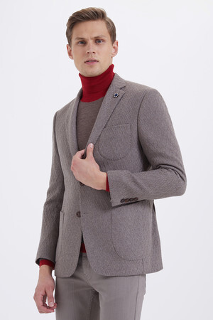 Desenli Slim Fit Vizon Ceket - Thumbnail