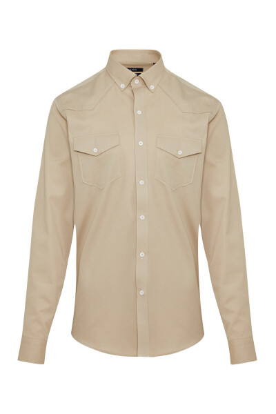 Vizon Comfort Fit 100% Pamuk Düğmeli Yaka Uzun Kollu Casual Gömlek - 2