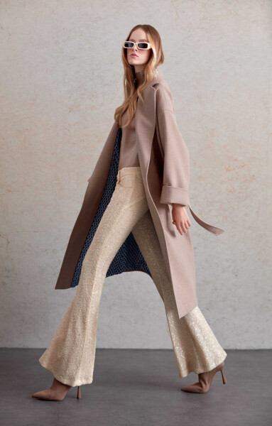 Saykı Woman Vizon Oversize Cep Detaylı Kemerli Manto - 4