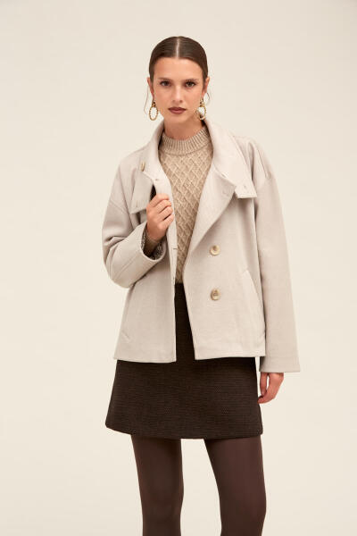 Saykı Woman Vizon Regular Fit Dik Yaka Manto - 2