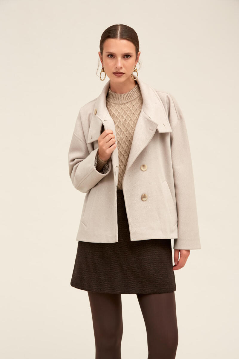 Saykı Woman Vizon Regular Fit Dik Yaka Manto - Hatemoğlu (1)