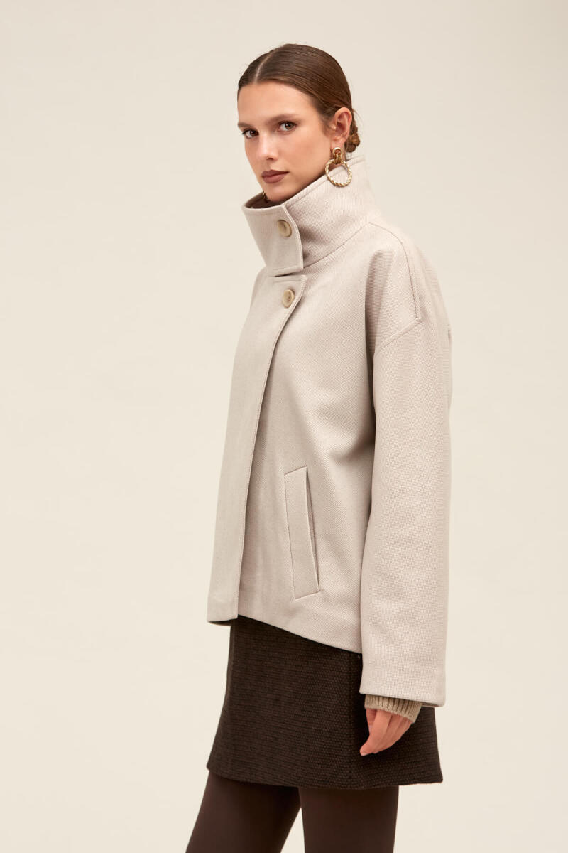 Saykı Woman Vizon Regular Fit Dik Yaka Manto - Hatemoğlu (1)