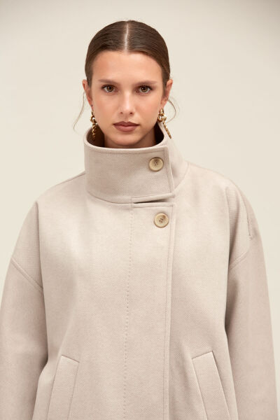 Saykı Woman Vizon Regular Fit Dik Yaka Manto - 4