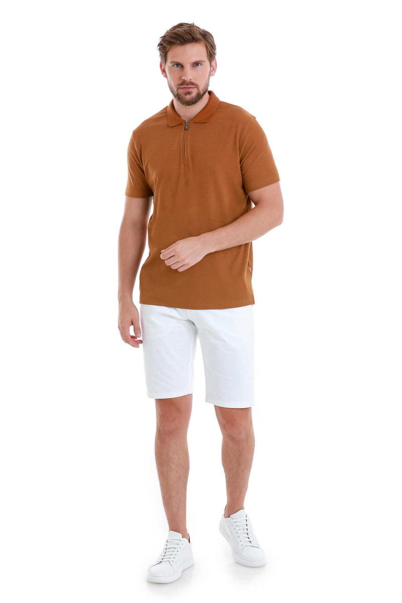 Vizon Regular Fit Jakarlı Polo Yaka Fermuarlı Tişört - Hatem Saykı (1)