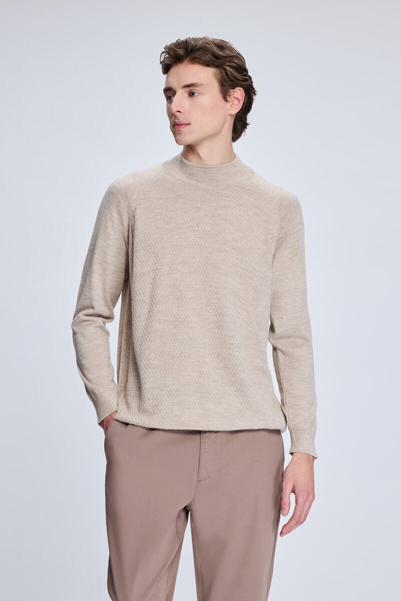 Vizon Regular Fit Jakarlı Yarım Balıkçı Yaka Yünlü Kazak - Hatemoğlu