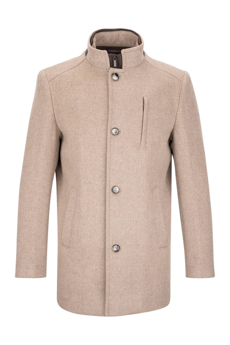 Vizon Slim Fit Ceket Yaka Yünlü Kaşe Palto - Saykı