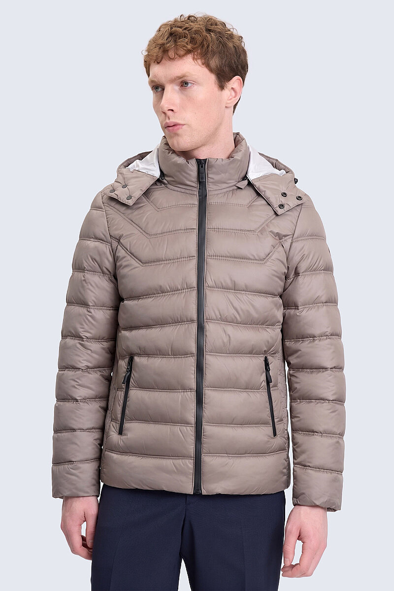 Vizon Slim Fit Hakim Yaka Kapüşonlu Şişme Mont