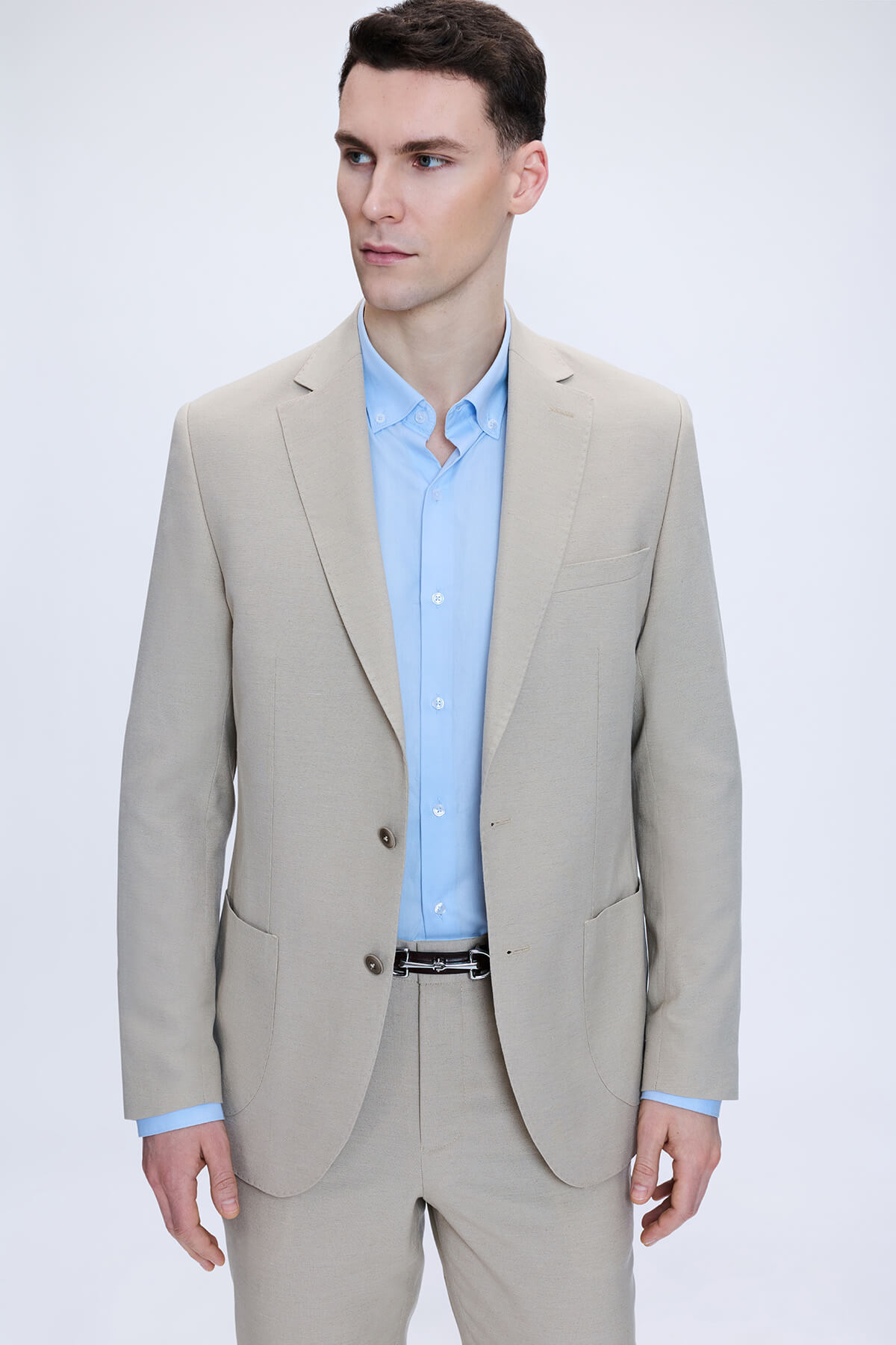 Vizon Slim Fit Mono Yaka Keten Takım Elbise - 2