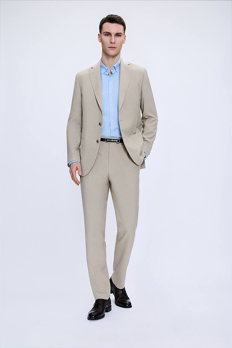 Vizon Slim Fit Mono Yaka Keten Takım Elbise