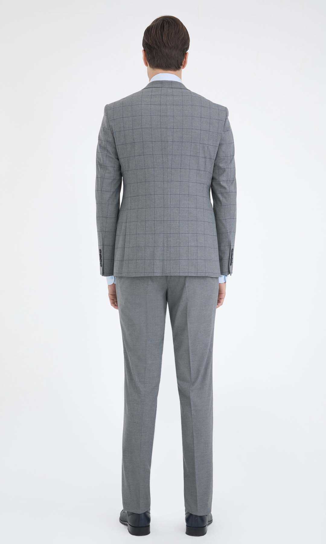 Yelekli Slim Fit Gri Takım Elbise - 3