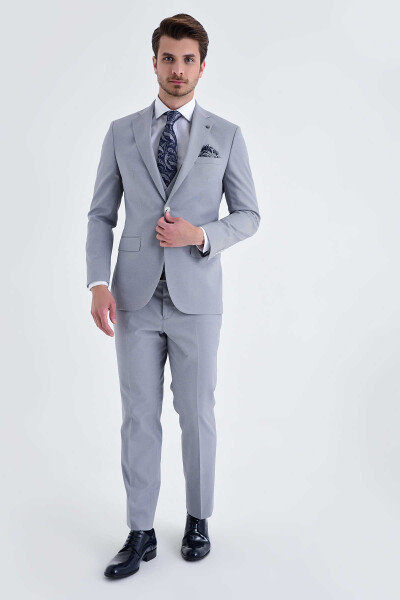 Yelekli Slim Fit Gri Takım Elbise - 2