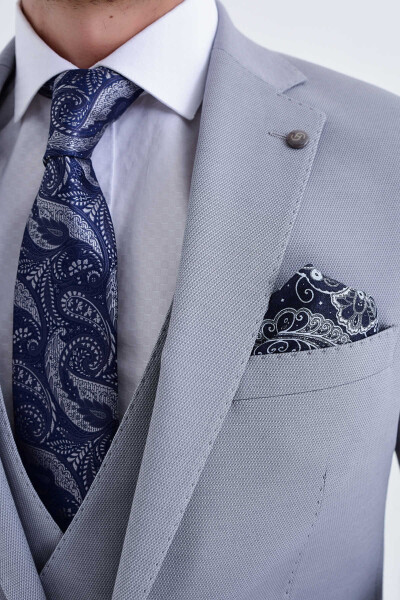 Yelekli Slim Fit Gri Takım Elbise - 4