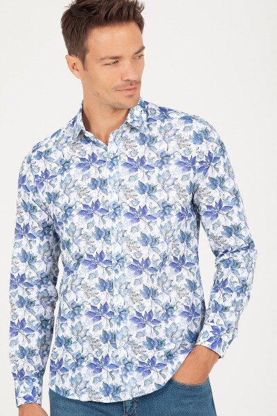 Yeşil Slim Fit Baskılı 100% Pamuk Uzun Kol Spor Gömlek - 2