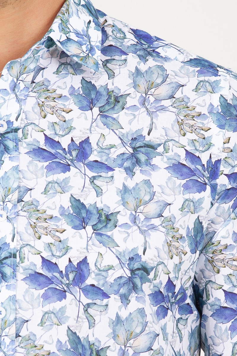 Yeşil Slim Fit Baskılı 100% Pamuk Uzun Kol Spor Gömlek - Hatemoğlu (1)