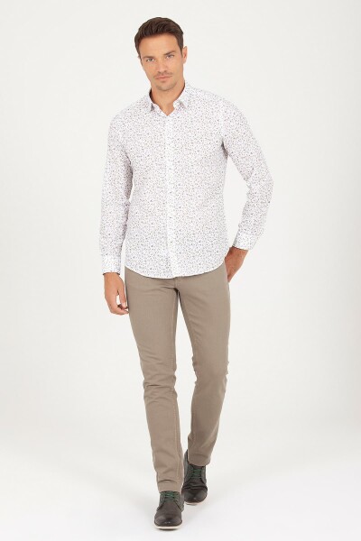 Yeşil Slim Fit Baskılı 100% Pamuk Uzun Kol Spor Gömlek - 3