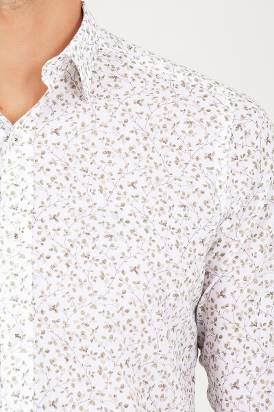 Yeşil Slim Fit Baskılı 100% Pamuk Uzun Kol Spor Gömlek - 4