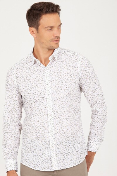 Yeşil Slim Fit Baskılı 100% Pamuk Uzun Kol Spor Gömlek - Thumbnail