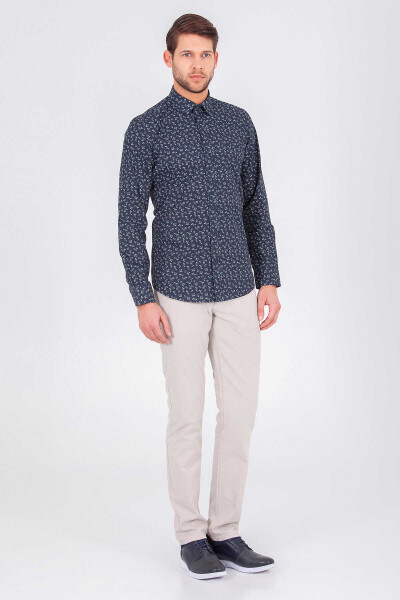 Yeşil Slim Fit Baskılı 100% Pamuk Uzun Kol Spor Gömlek - 2