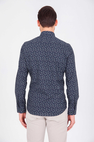 Yeşil Slim Fit Baskılı 100% Pamuk Uzun Kol Spor Gömlek - 4