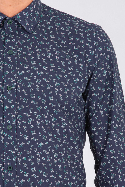 Yeşil Slim Fit Baskılı 100% Pamuk Uzun Kol Spor Gömlek - 5