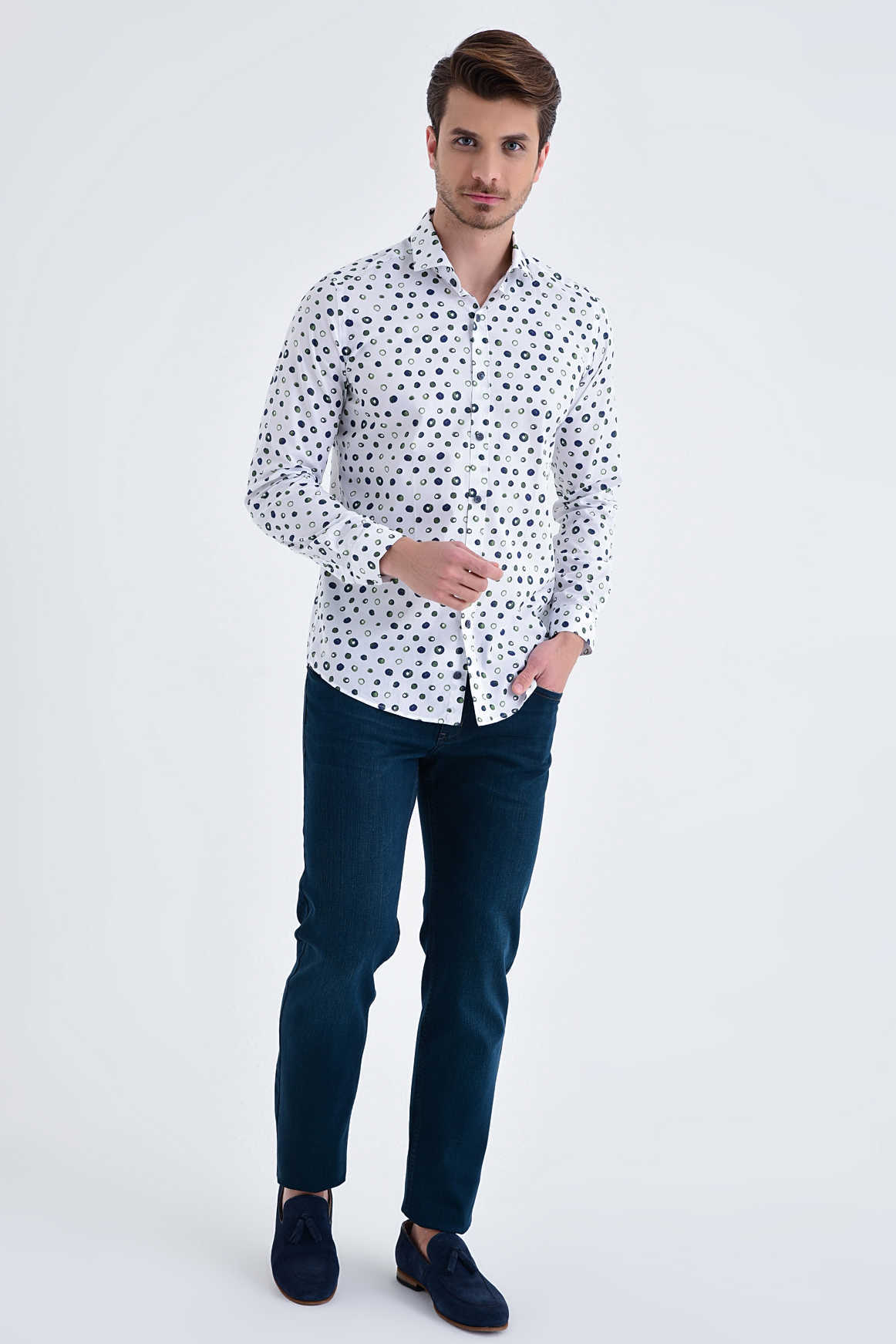 Yeşil1 Baskılı Slim Fit Gömlek - 2