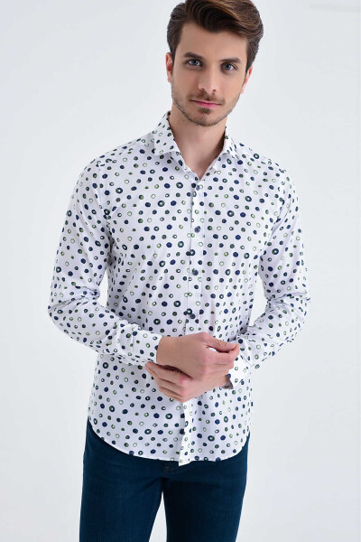 Yeşil1 Baskılı Slim Fit Gömlek - 1