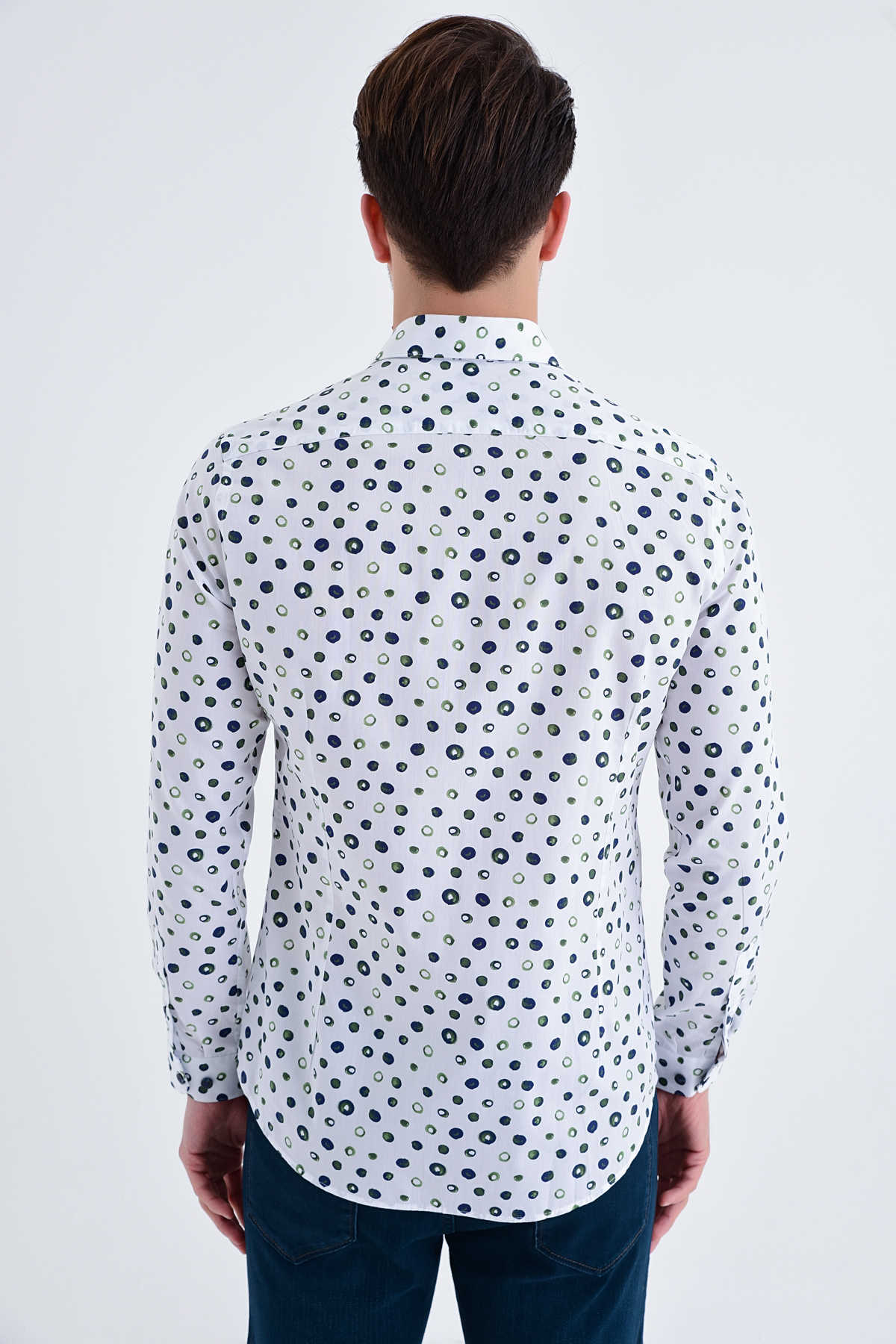 Yeşil1 Baskılı Slim Fit Gömlek - 3