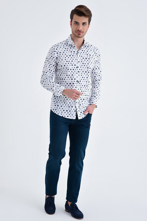 Yeşil1 Baskılı Slim Fit Gömlek - 5