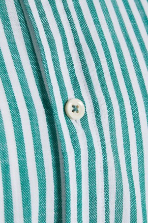 Yeşil Slim Fit Çizgili 100% Pamuk Uzun Kol Gömlek - Thumbnail