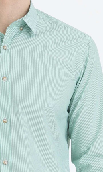 Çizgili Slim Fit Yeşil Gömlek - 3