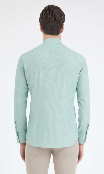 Çizgili Slim Fit Yeşil Gömlek - 4