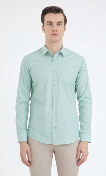 Çizgili Slim Fit Yeşil Gömlek - 1
