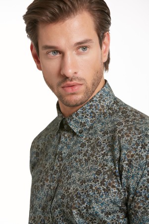 Yeşil Comfort Fit Uzun Kol %100Pamuk Baskılı Casual Gömlek - 3