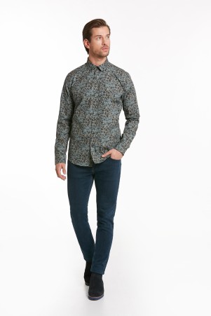 Yeşil Comfort Fit Uzun Kol %100Pamuk Baskılı Casual Gömlek - 6