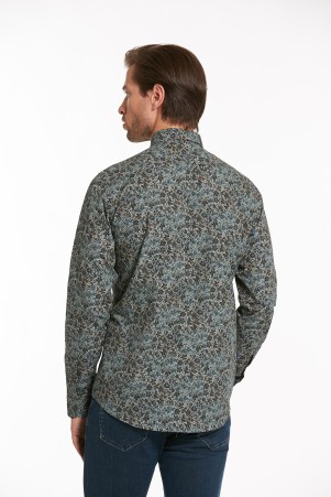 Yeşil Comfort Fit Uzun Kol %100Pamuk Baskılı Casual Gömlek - 8