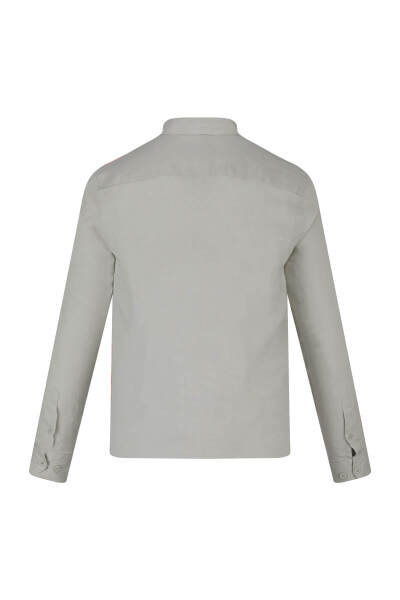 Yeşil Comfort Fit 100% Keten Düğmeli Yaka Uzun Kollu Keten Gömlek - 3