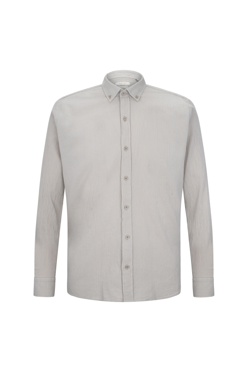 Yeşil Comfort Fit 100% Pamuk Düğmeli Yaka Uzun Kollu Casual Gömlek - Saykı