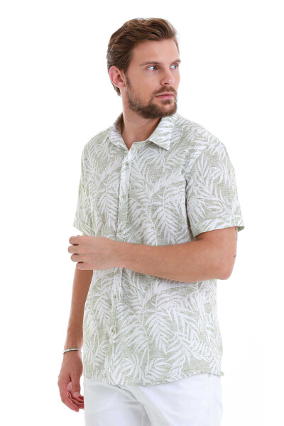 Yeşil Comfort Fit Baskılı 100% Pamuk Slim Yaka Kısa Kollu Gömlek - 4