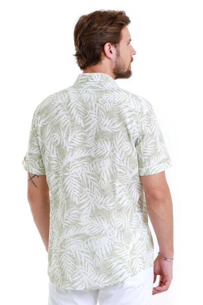 Yeşil Comfort Fit Baskılı 100% Pamuk Slim Yaka Kısa Kollu Gömlek - 6