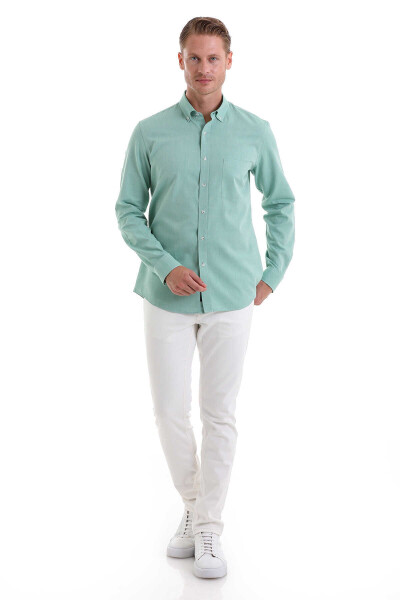Yeşil Comfort Fit 100% Pamuk Düğmeli Yaka Uzun Kollu Casual Oxford Gömlek - 2