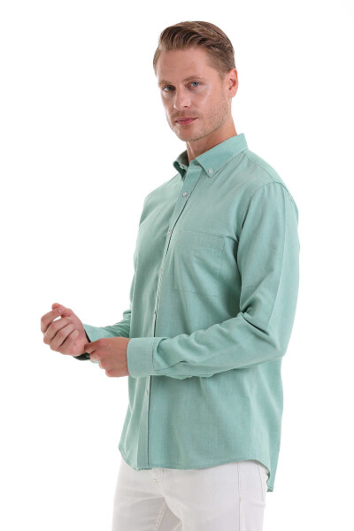 Yeşil Comfort Fit 100% Pamuk Düğmeli Yaka Uzun Kollu Casual Oxford Gömlek - 5