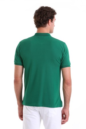 Yeşil Comfort Fit Düz 100% Pamuk Polo Yaka Tişört - Thumbnail
