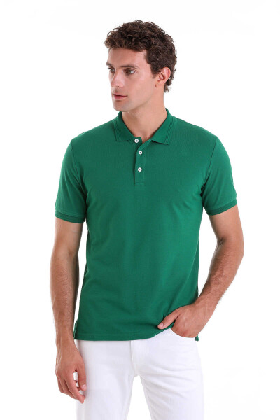 Yeşil Comfort Fit 100% Pamuk Polo Yaka Tişört 
