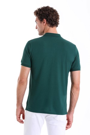 Yeşil Comfort Fit Düz 100% Pamuk Polo Yaka Tişört - Thumbnail
