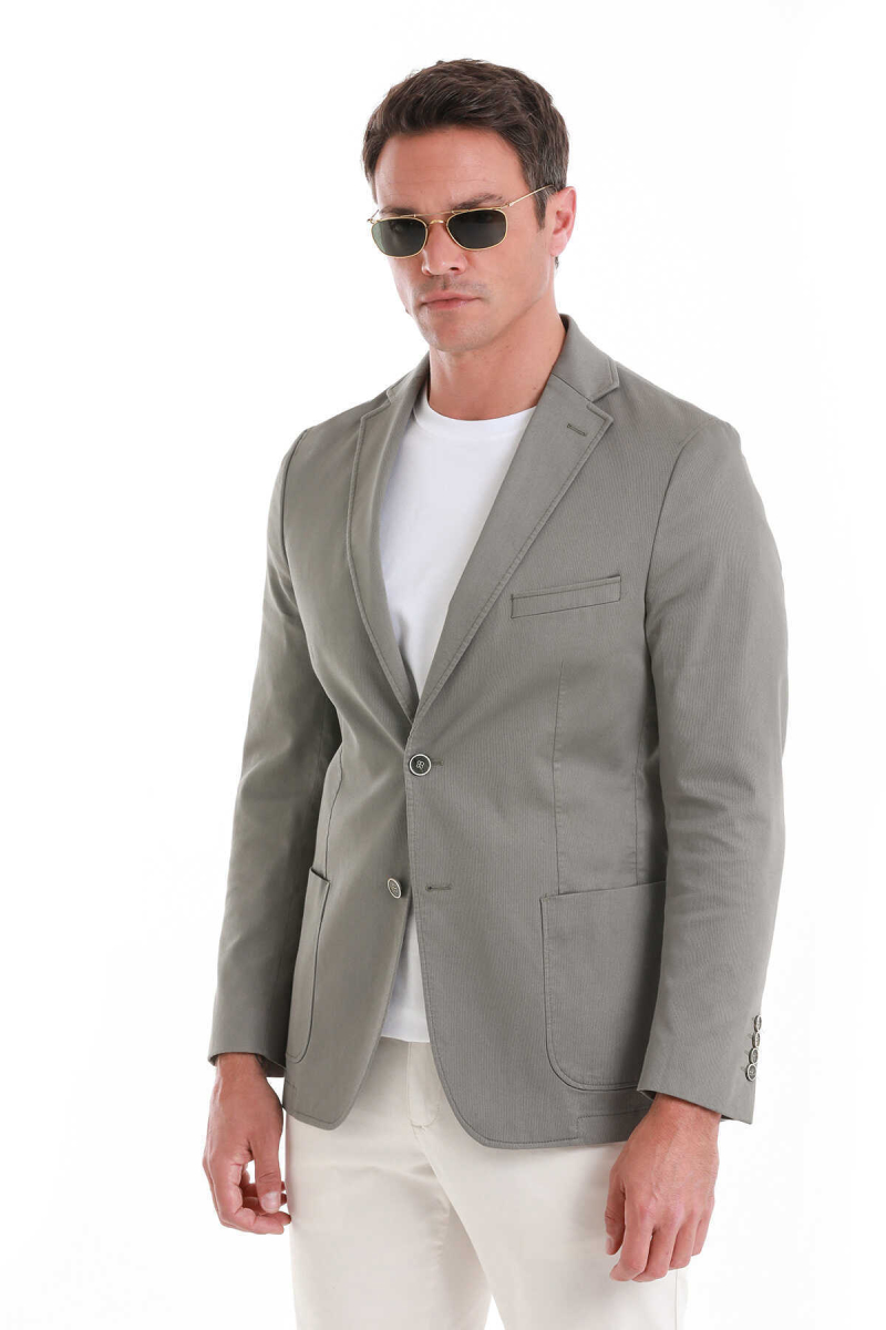 Yeşil Comfort Fit Mono Yaka Klasik Ceket - Hatem Saykı