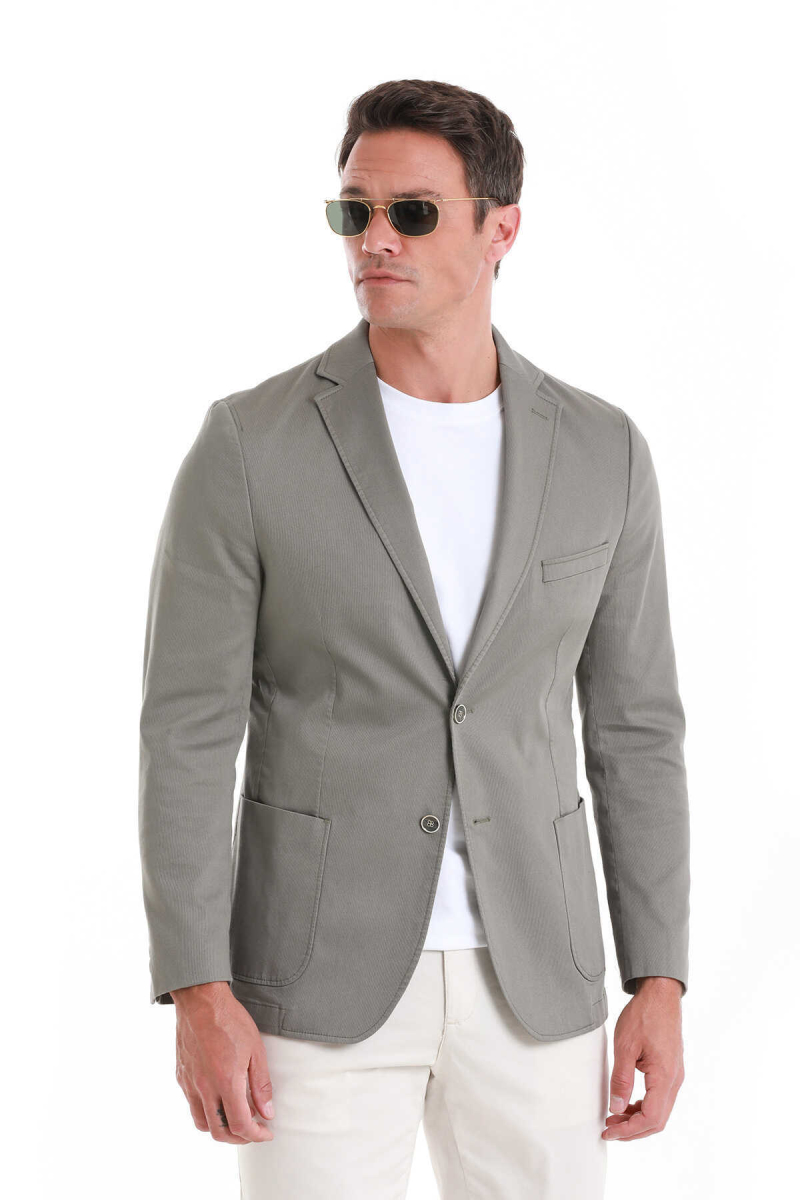 Yeşil Comfort Fit Mono Yaka Klasik Ceket - Hatem Saykı (1)